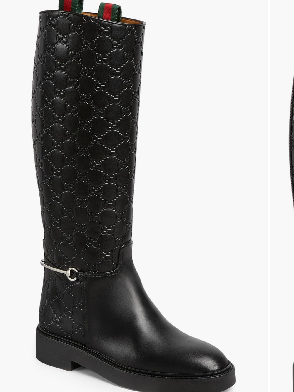 Gucci Black Embossed Leather Over-The-Knee Boots with Green-Red Pull Tabs - Picture 5 of 5